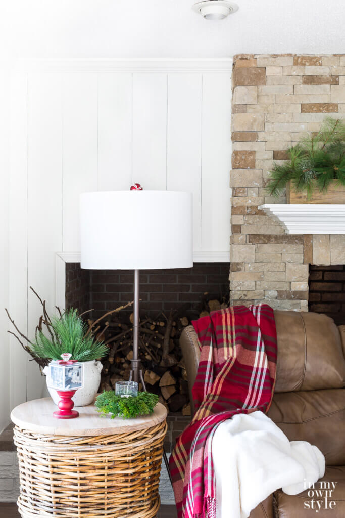 Christmas decorating idea for lamps. Make a finial using an ornament.