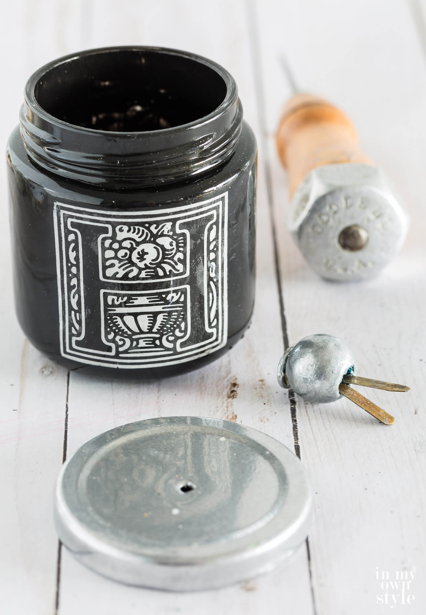 Jar turned into a table top Match Holder with Pull top lid.