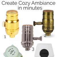 how do you make a lamp dimmable? Add a dimmer socket. Here are 5 options that don't require an electrician. Text overlay says any lamp dimmer sockets create cozy ambiance in minutes.