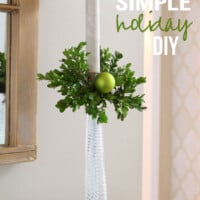 Christmas decorating idea for tall buffet style lamps. Text overlay says Simple holiday DIY.
