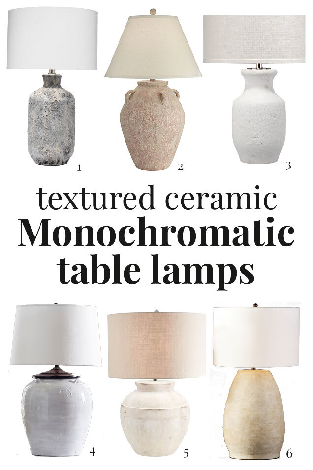 Textured ceramic monochromatic table lamps that you can buy.