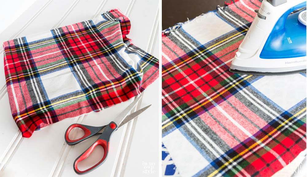 Wrapping fabric around frames and pressing with an iron