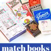 a collection of matchbooks on a white tray