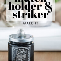 DIY match holder and striker on table.