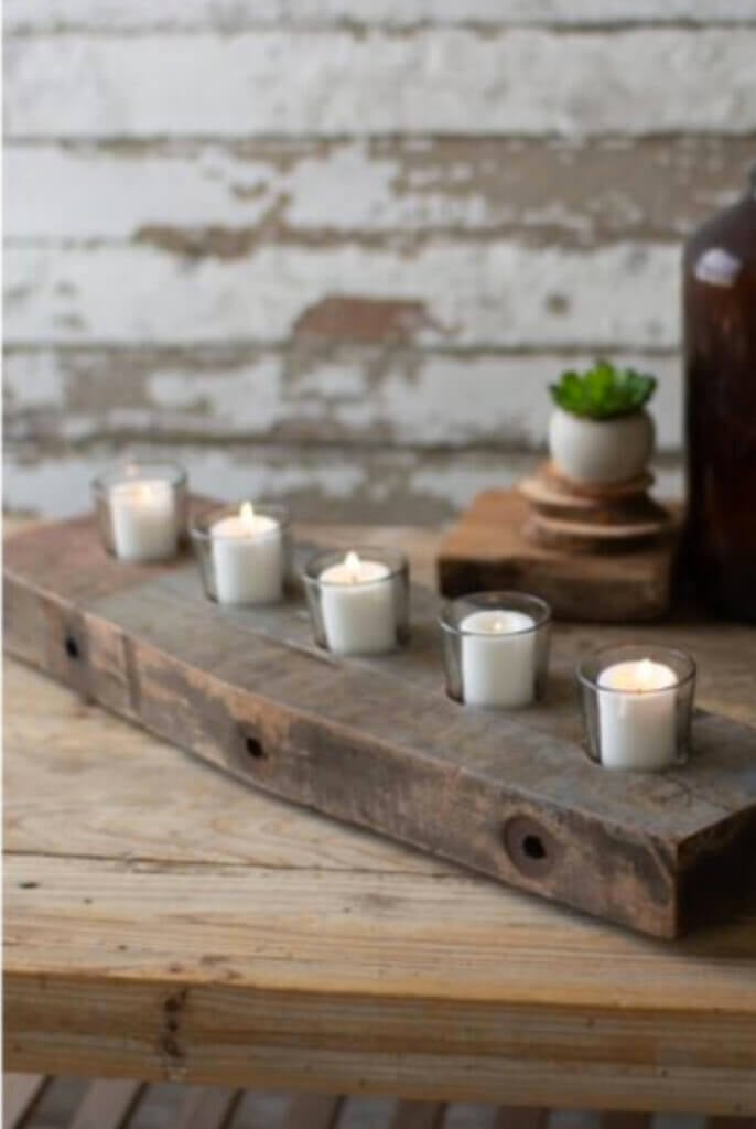 Rustic barn wood votive candle holder