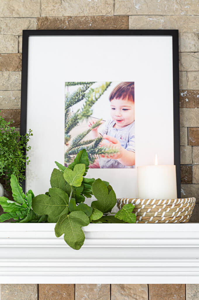 Displaying family photos on a mantel