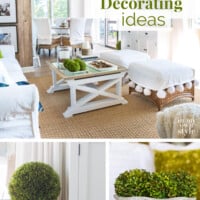 3 images of living room decorated with white and green, Text says Living room decorating ideas