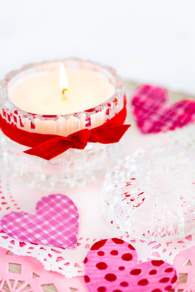 Valentine Candle made by melting candle stubs.