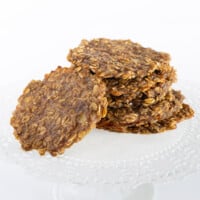 Stack of thin and crispy banana oatmeal cookies.