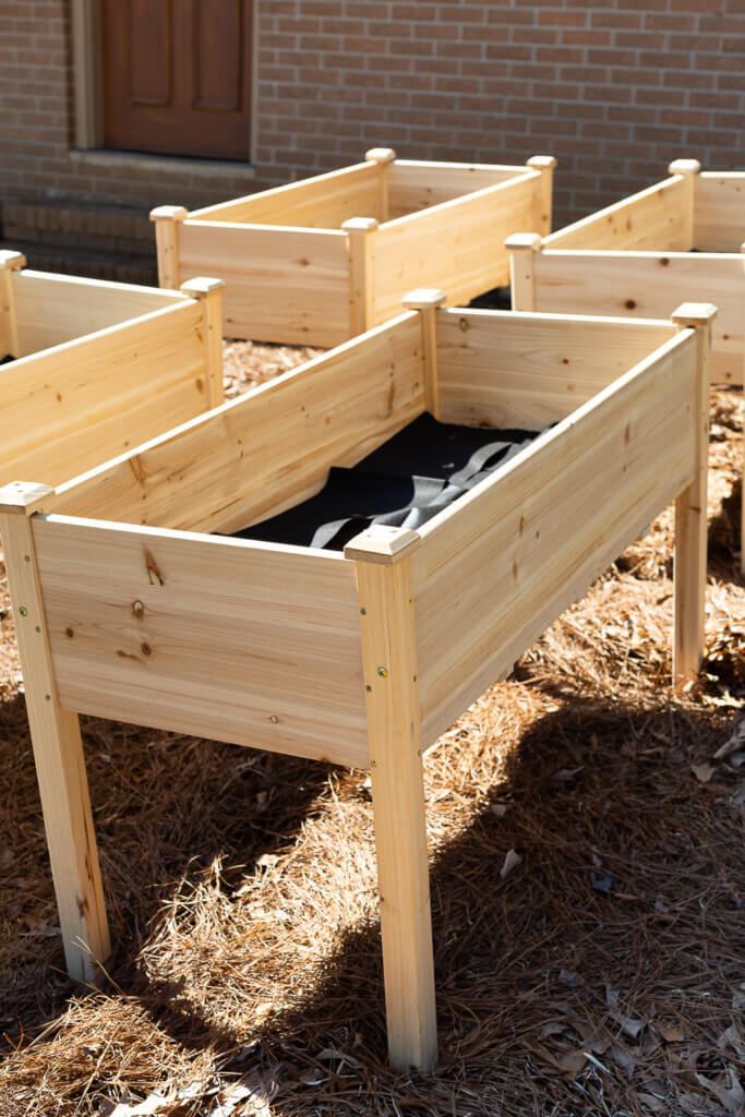 4 elevated cedar outdoor garden planters.