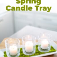 Candle centerpiece for tables. Text overlay says: DIY Decor Spring Candle Tray