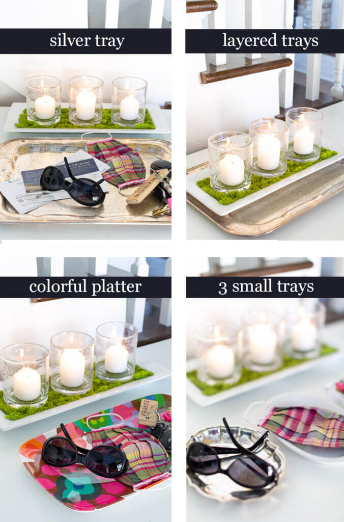 4 ways to use trays on an entryway table