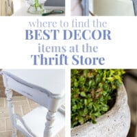 4 images of home decor items. Text overlay says Where to find the best decor items at the thrift store.