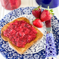 toast with homemade no sugar jam on a plate.