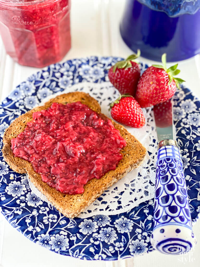 toast with homemade no sugar jam on a plate.