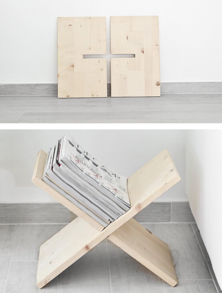 wood pattern to make X shaped magazine or book holder.
