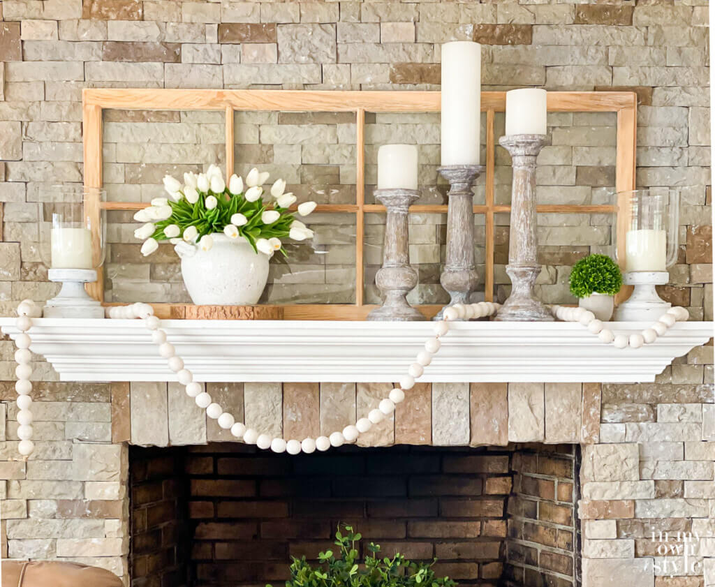 Decorating ideas for old window frames. Use as a backdrop for fireplace mantel decor.