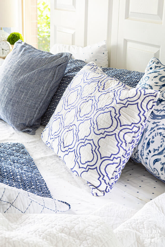 Blue and white pillow sham covers