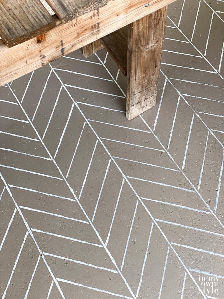 Concrete patio paint stencil from Cutting Edge Stencils in the pattern Fine Herringbone