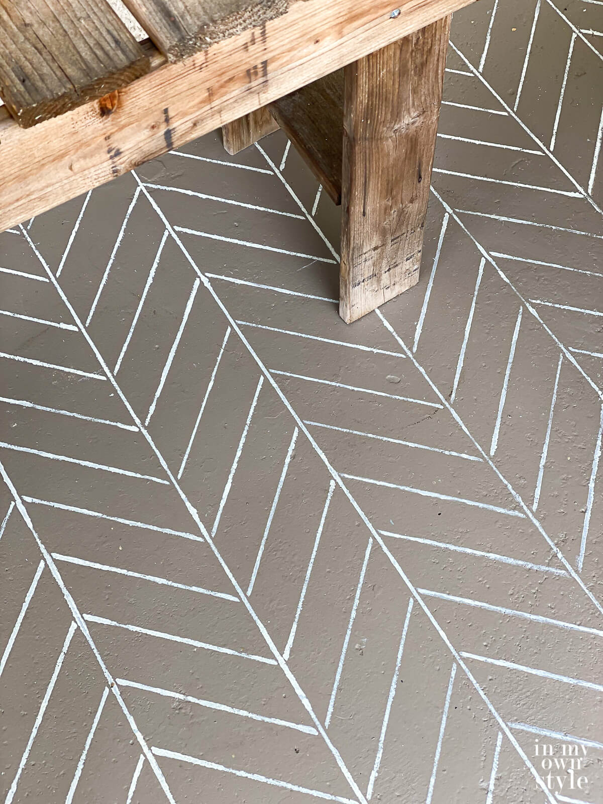 Concrete patio paint stencil from Cutting Edge Stencils in the pattern Fine Herringbone