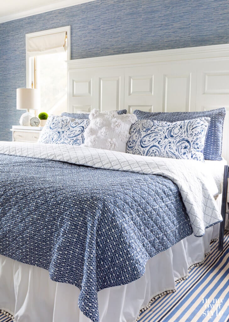 Mixing bedding sets on a bed to create new decorative appeal without having to spend any money. 
