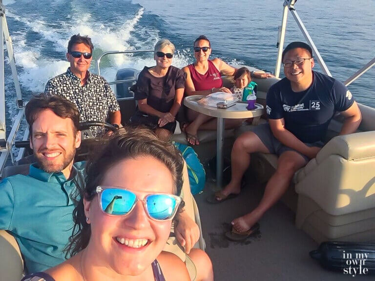 family on boat on Lake Murray