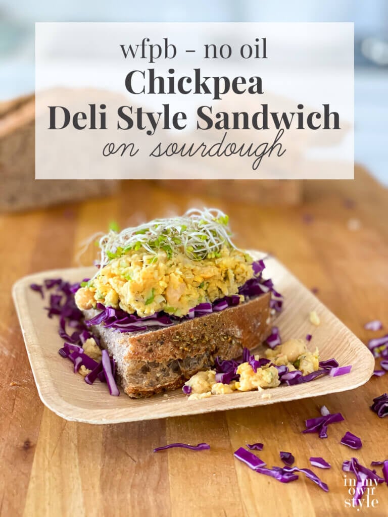 Smashed chickpea salad sandwich served deli style