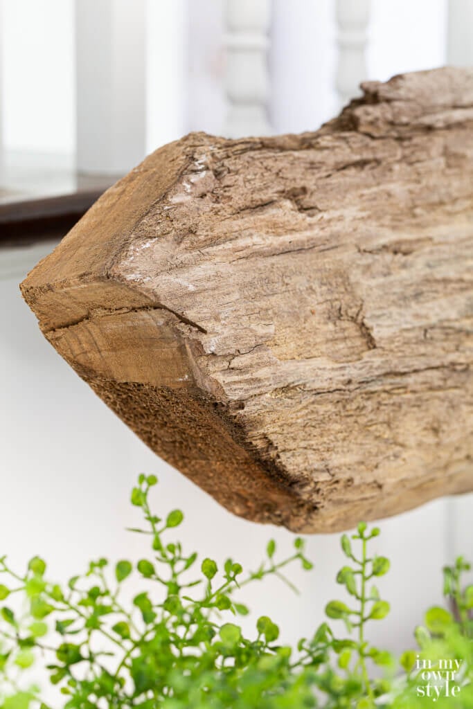Close up of a diy wood log modern art.