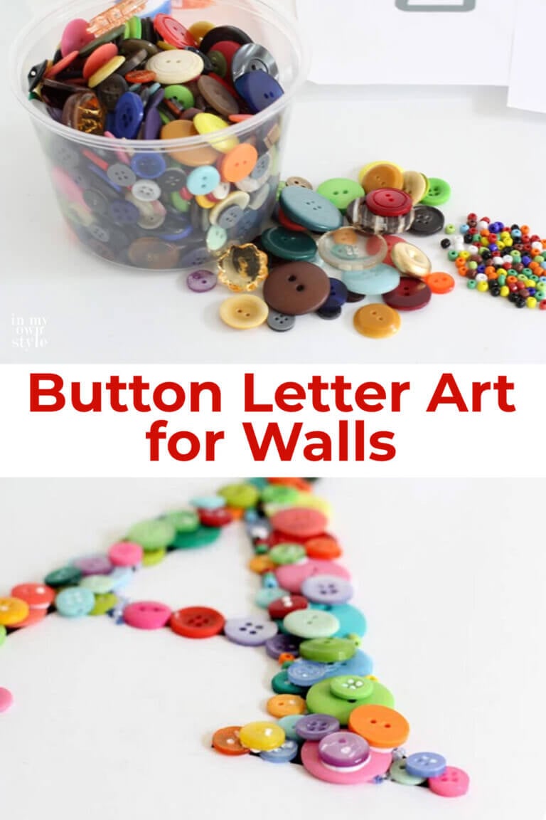 letter art made with buttons. Use to hang on a wall for decorating a wall in a room.