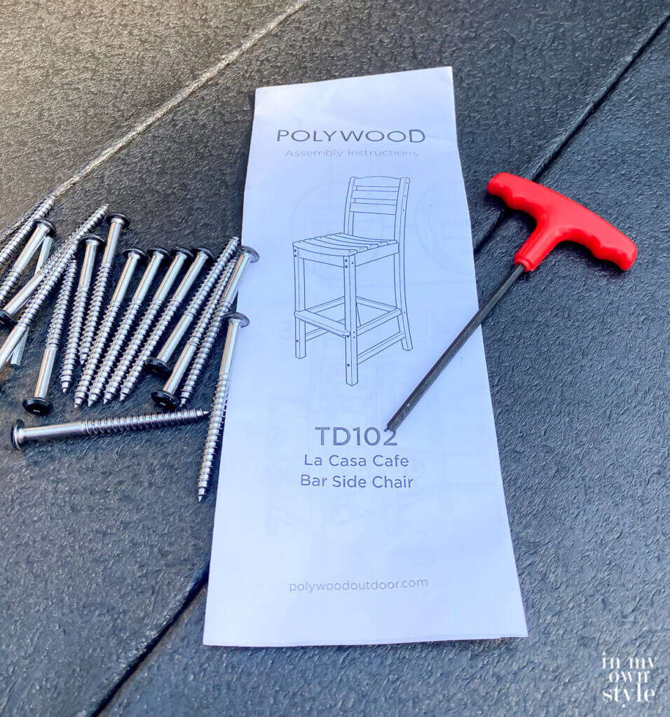 POLYWOOD La Casa Cafe Bar Side Chair instruction pamphlet, screws and screwdirver.