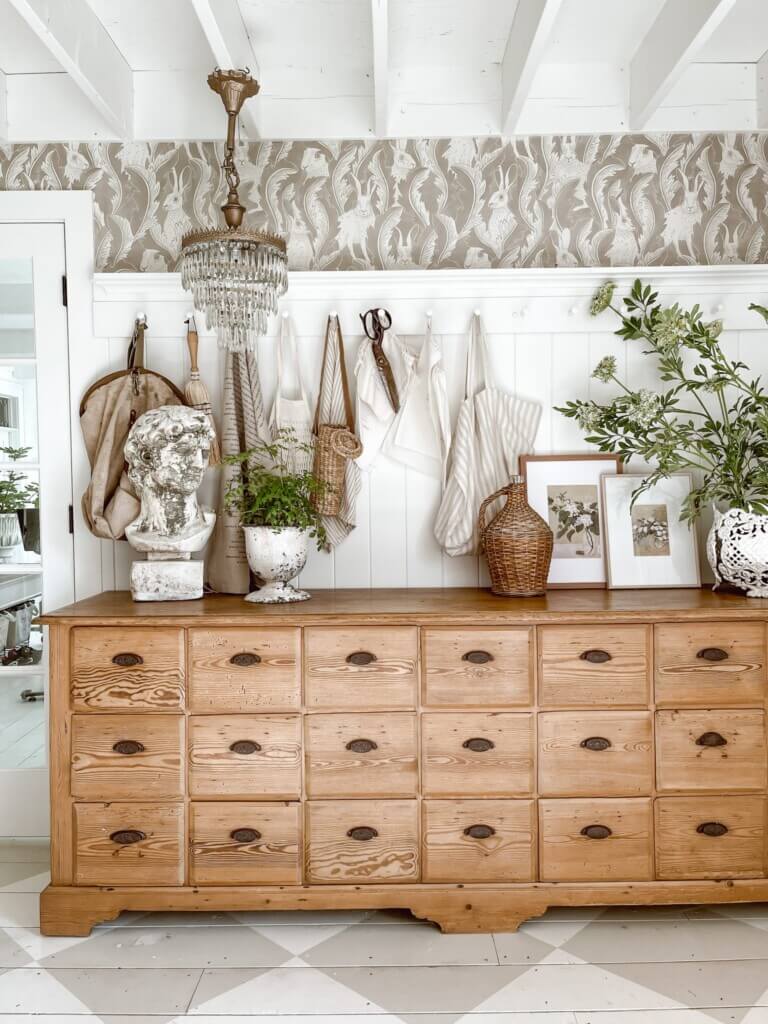 Liz Maire blog dresser in vintage decorated room