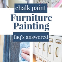 4 pieces of furniture with text overlay that says chalk paint furniture painting faq's answered