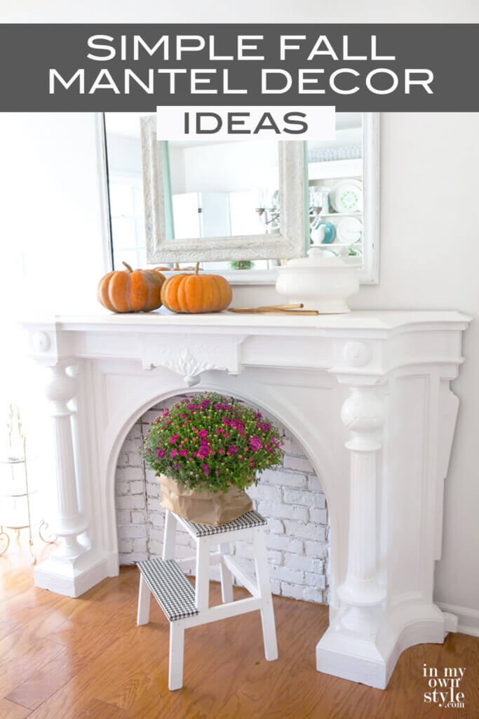 How to decorate using two mirrors and a collection of pumpkins over a mantel to create a warm and inviting look when decorating your home for fall.