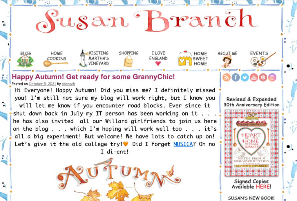 Susan Branch autumn blog post