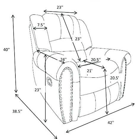 Diagram of measurements of a recliner and how a body should fit.