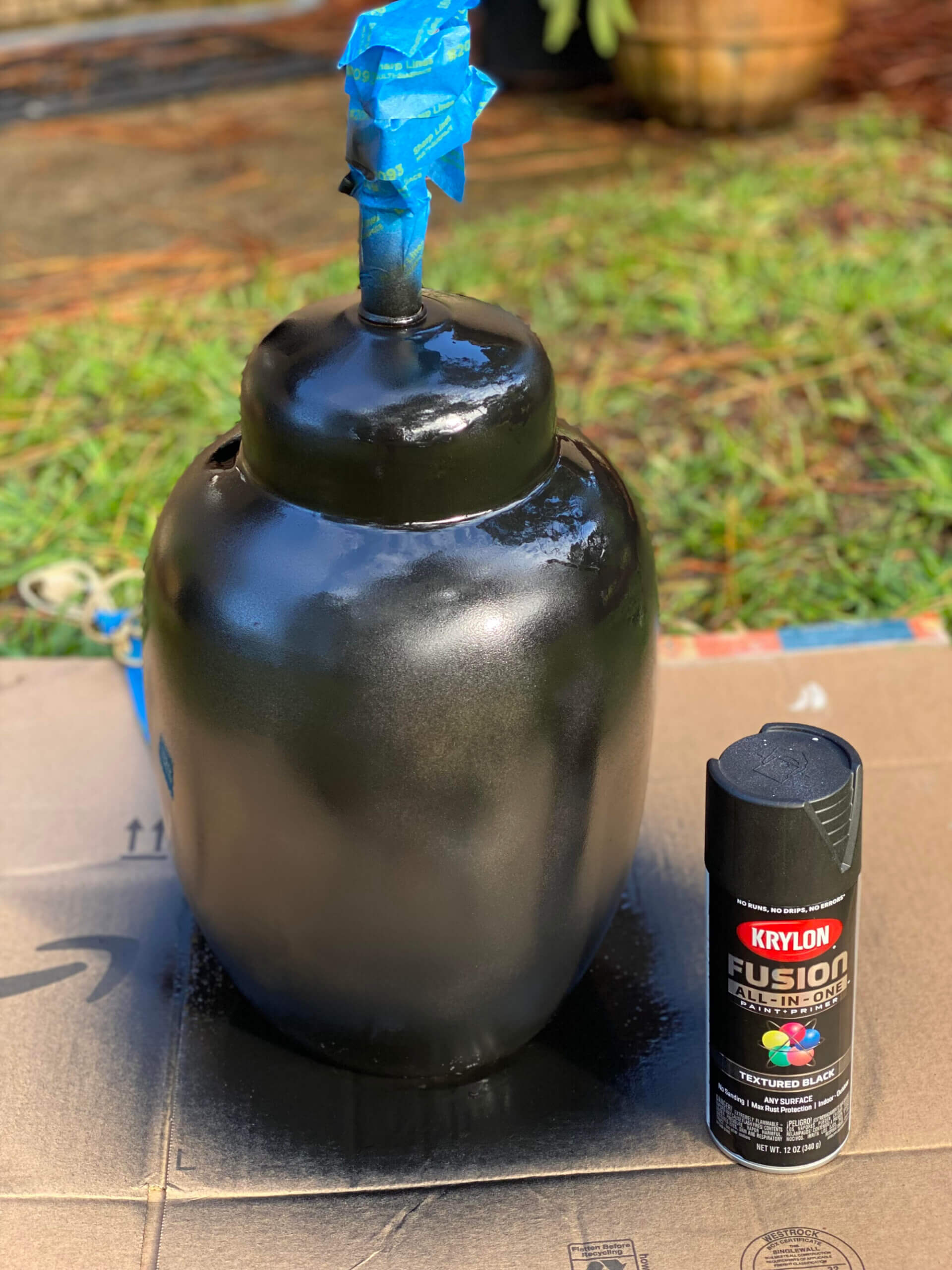 Black spray painted lamp base