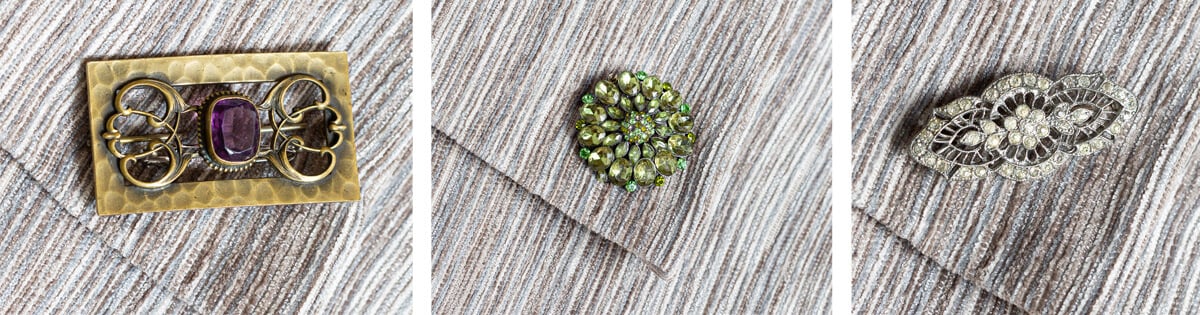3 pretty pins on pillow cover flap.