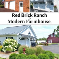 Red brick Ranch house Before and after makeover to a modern farmhouse