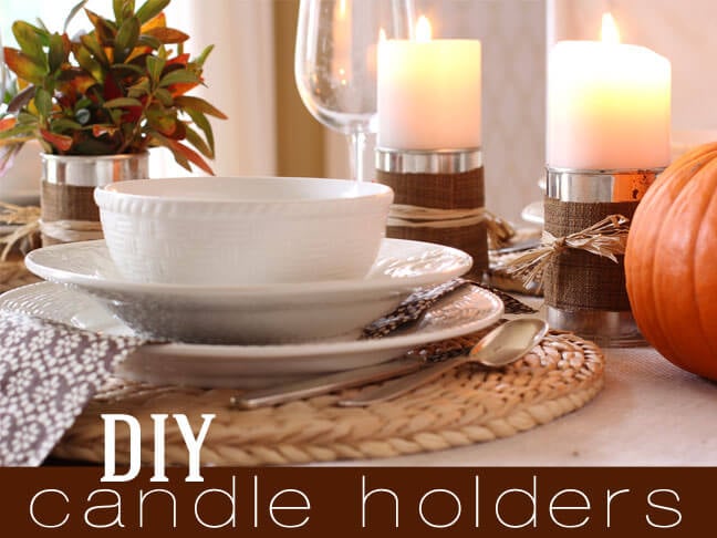 Thanksgiving table setting with tin can candle holders. 