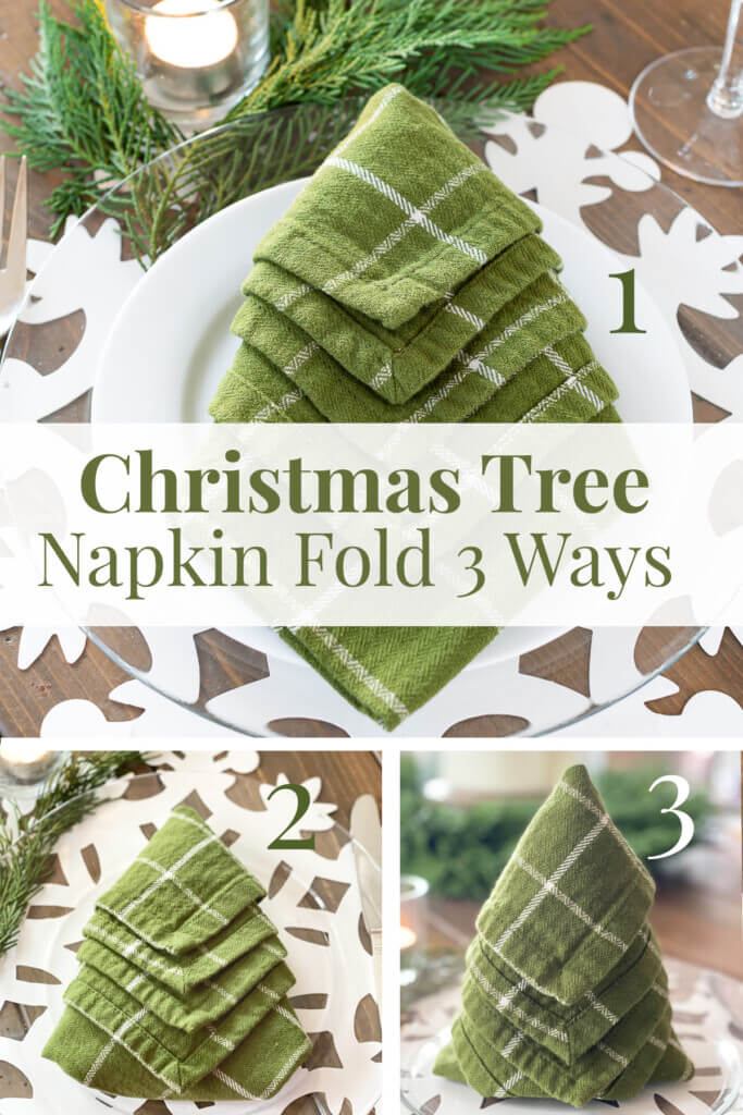 3 ways to Fold a napkin into a Christmas tree shape on a dinner plate