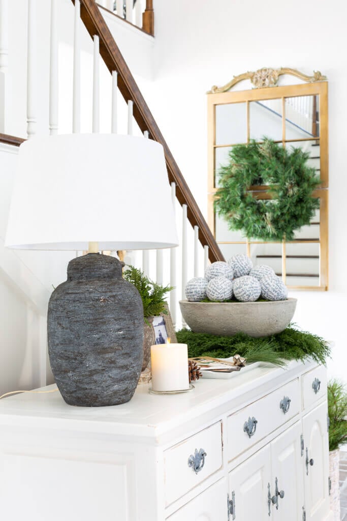 Entryway decorated for Christmas