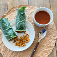 Collard green wrap and soup healthy lunch