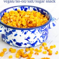 Slight sweet and crispy roasted corn as a vegan no oil salt or sugar snack.