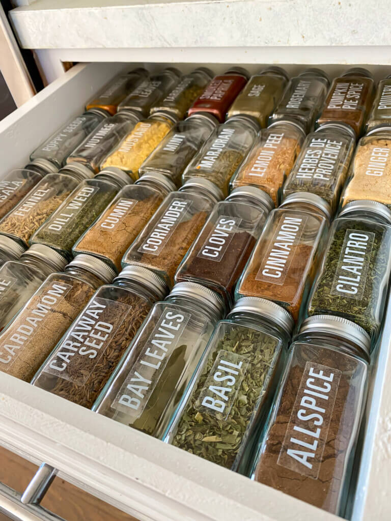 spice drawer after getting a set of glass spice jars that fit in the drawer perfectly.