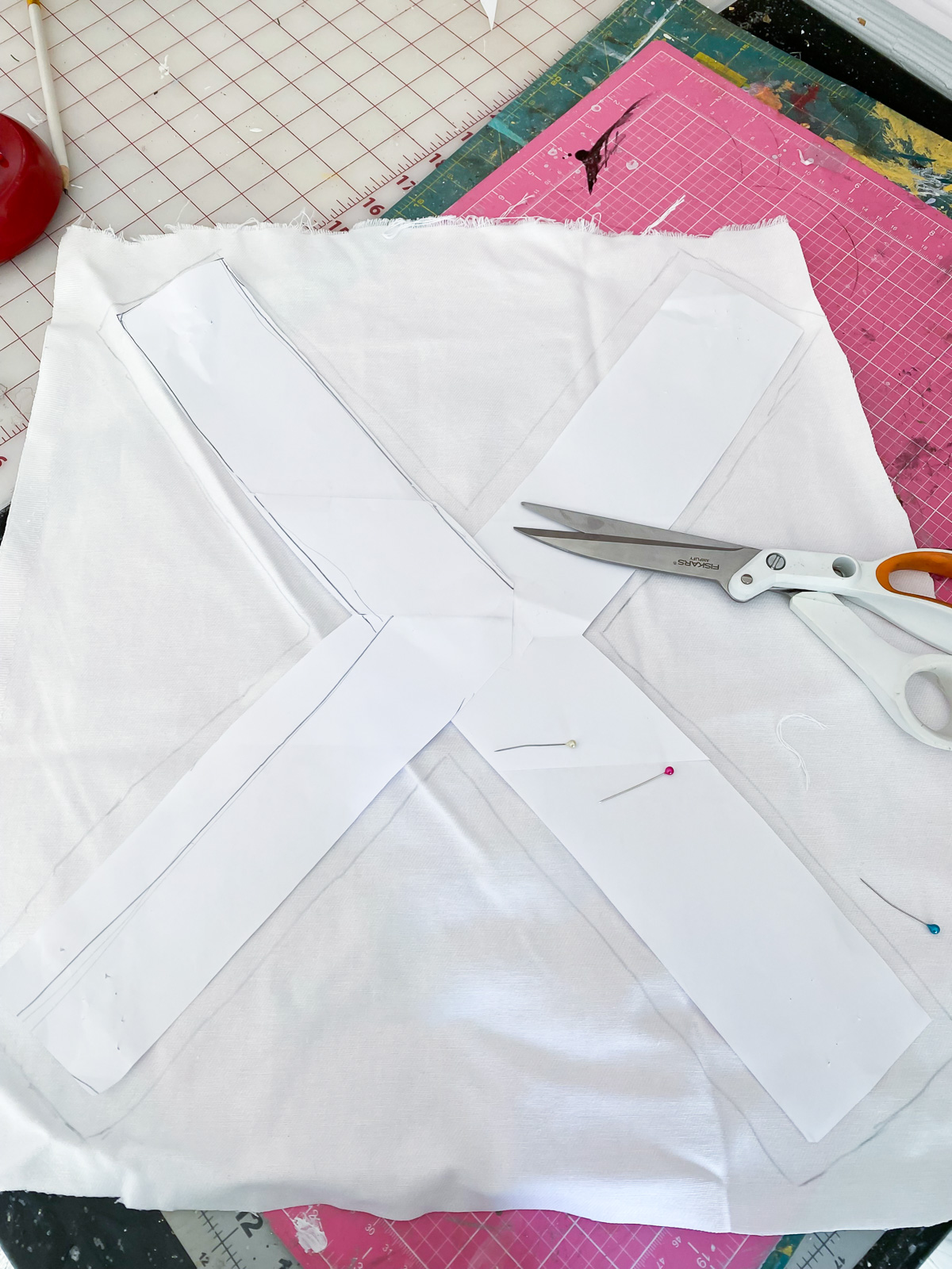 transferring a template to fabric to make an applique pillow.