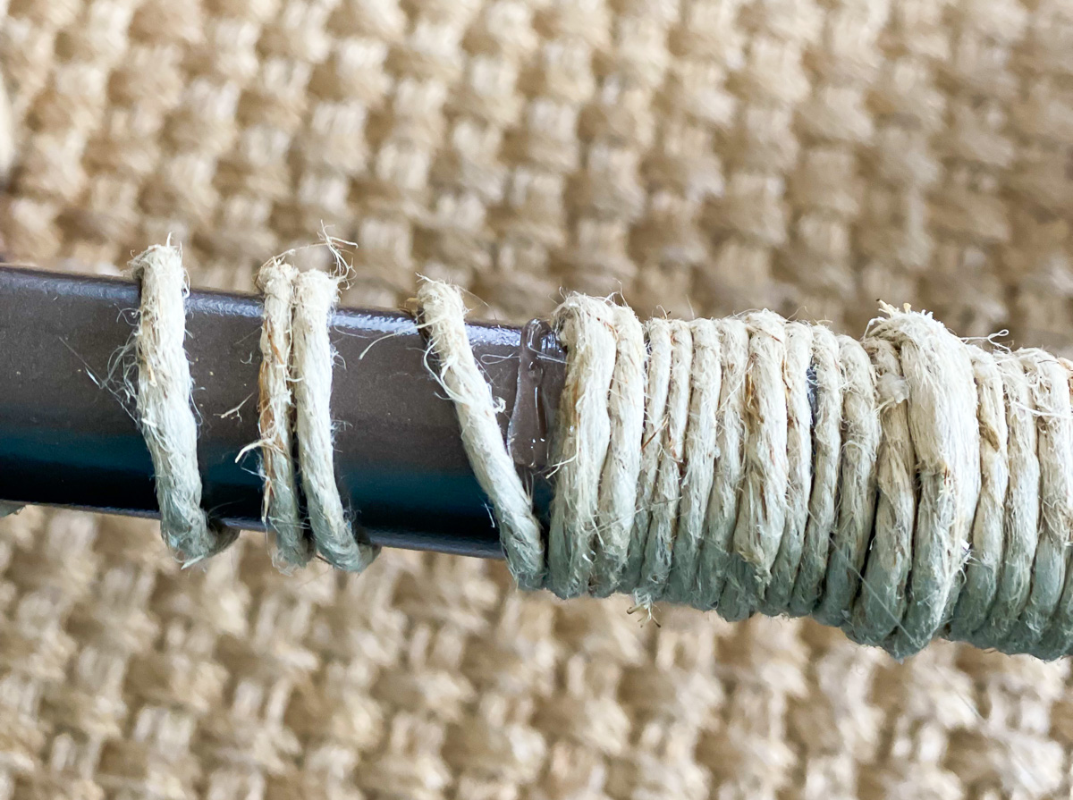 wrapped polished twine around base of floor lamp.