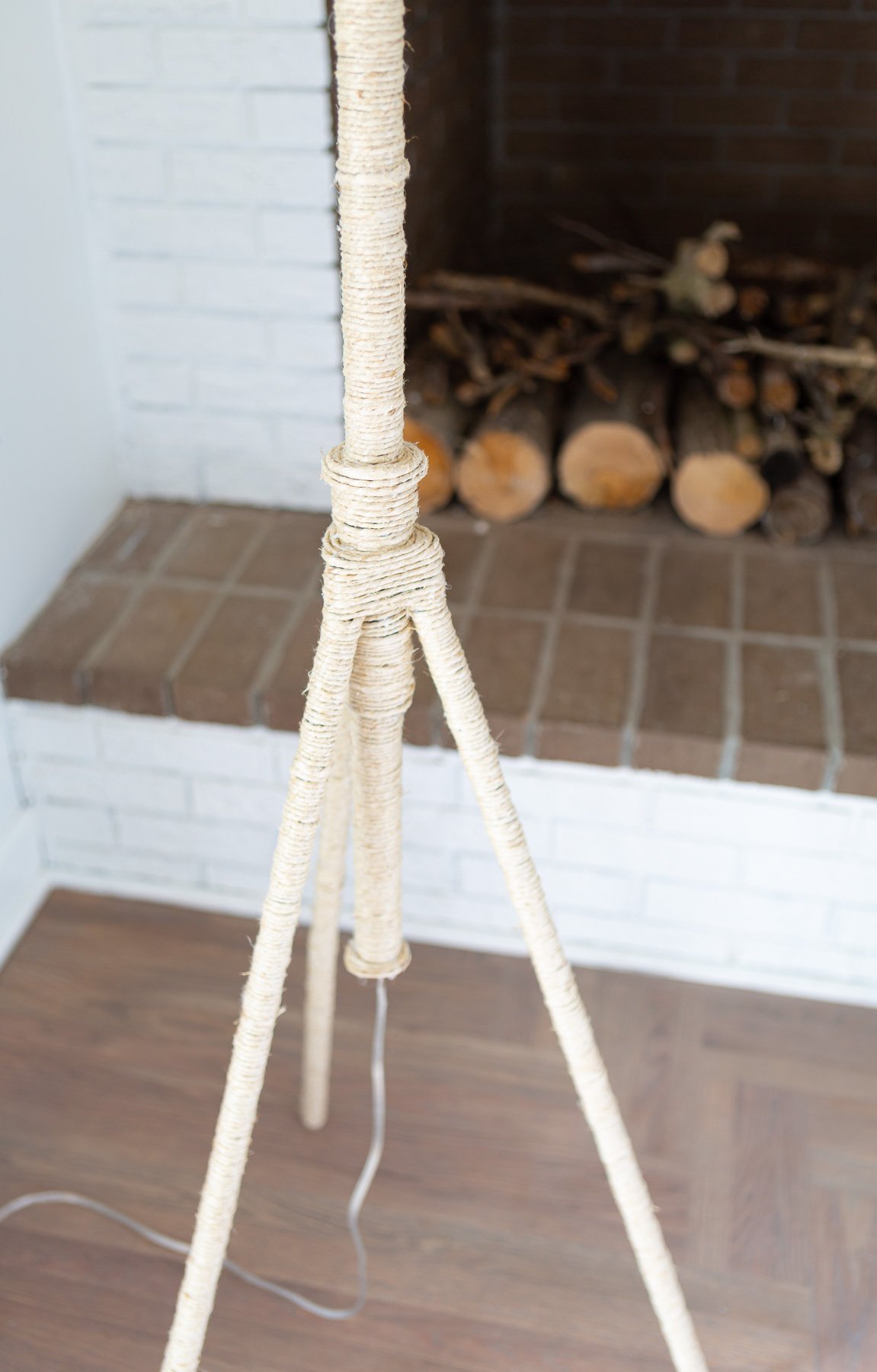 close up of polished hemp cord wrapped floor lamp poles.