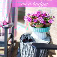 Outdoor Decor Ideas on a budget. Rocking chairs with a tree stump table.