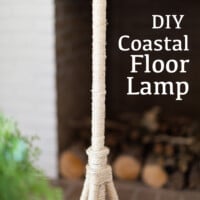 DIy floor lamo makeover using natural hemp cord to create a coastal style lamp.