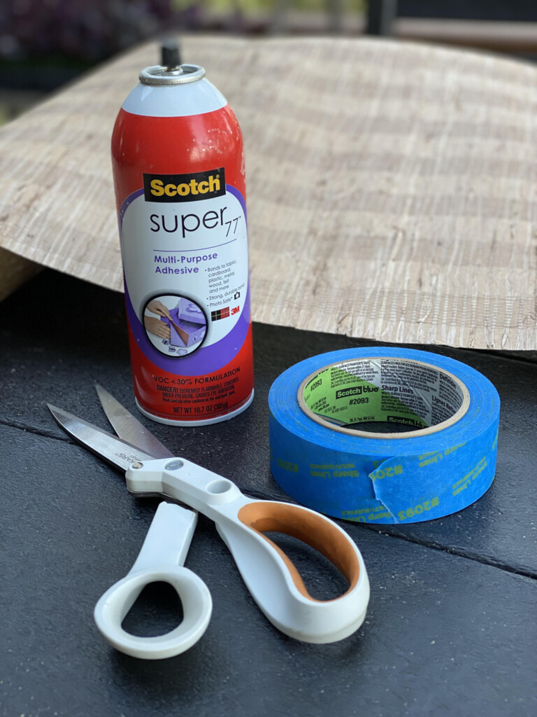 supplies needed to cover a picture frame mat with leftover wallpaper.